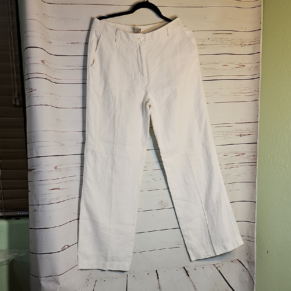 Isaac‎ Mizrahi Women's Linen Blend Wide Leg Cropped Pants Size 10 White
